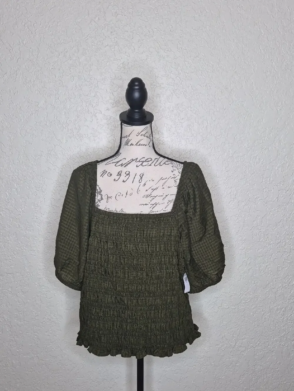 Old Navy Puff Sleeve Top Olive Green Size XL